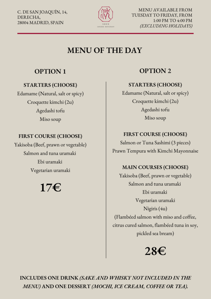 Menú del día inglés